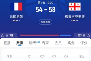 又要爆冷？三节打完格鲁吉亚男篮58-54领先法国男篮4分