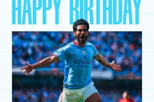 曼城官方祝京多安35岁生日快乐，球员效力期间斩获14冠